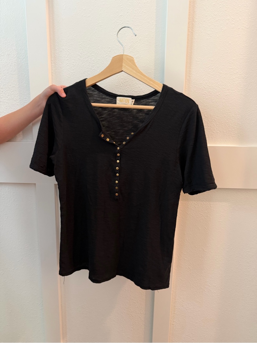 Nation LTD Black Short-Sleeve Snap Henley Tee